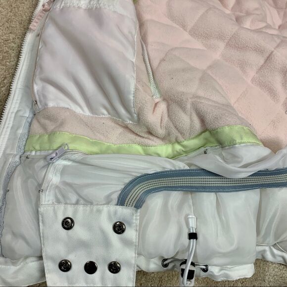 Bongo white winter ski jacket coat green pink detachable hood Sz S - Picture 5 of 16